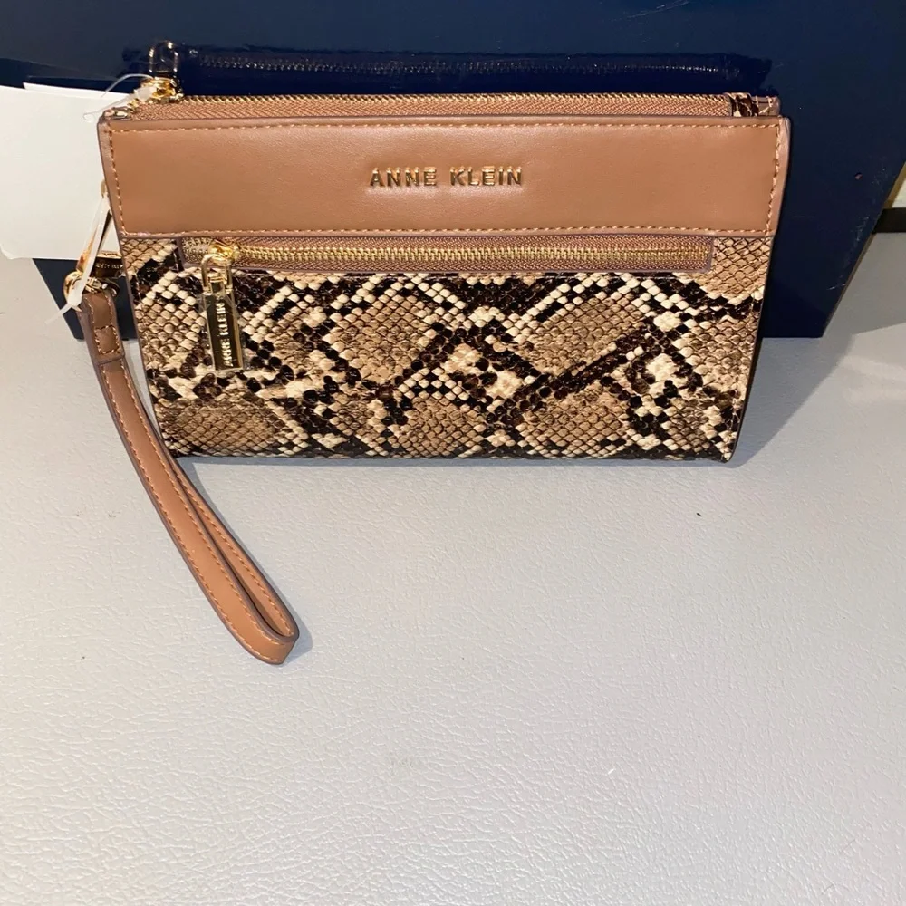 Anne Klein Brown Wristlet Wallet, Faux Snake Skin Design